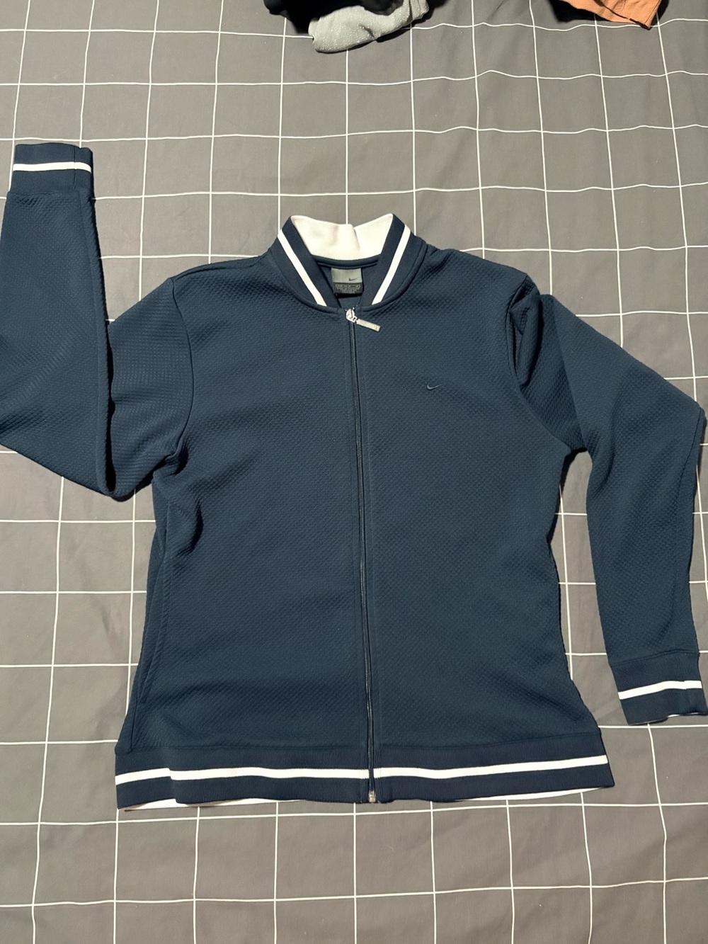 Nike Navy Full-Zip Bomber Jacket with White Trim